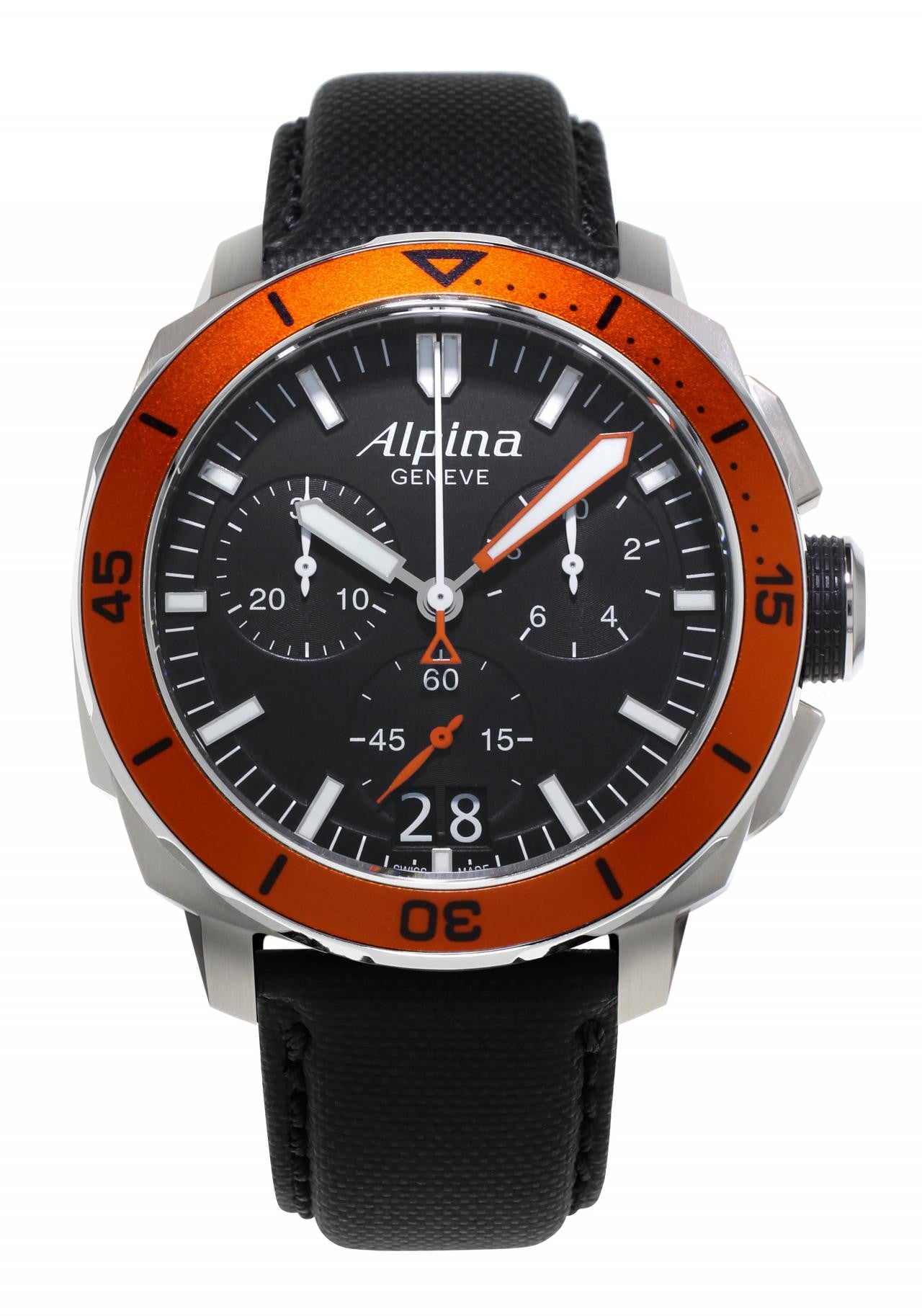 Seastrong Diver 300 Big Date Chronograph (Black-Orange) | Alpina | Luby 