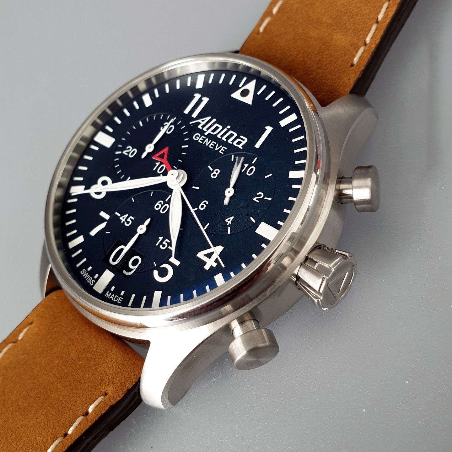 Startimer Pilot Chronograph Big Date (Silver-Blue) | Alpina | Luby 