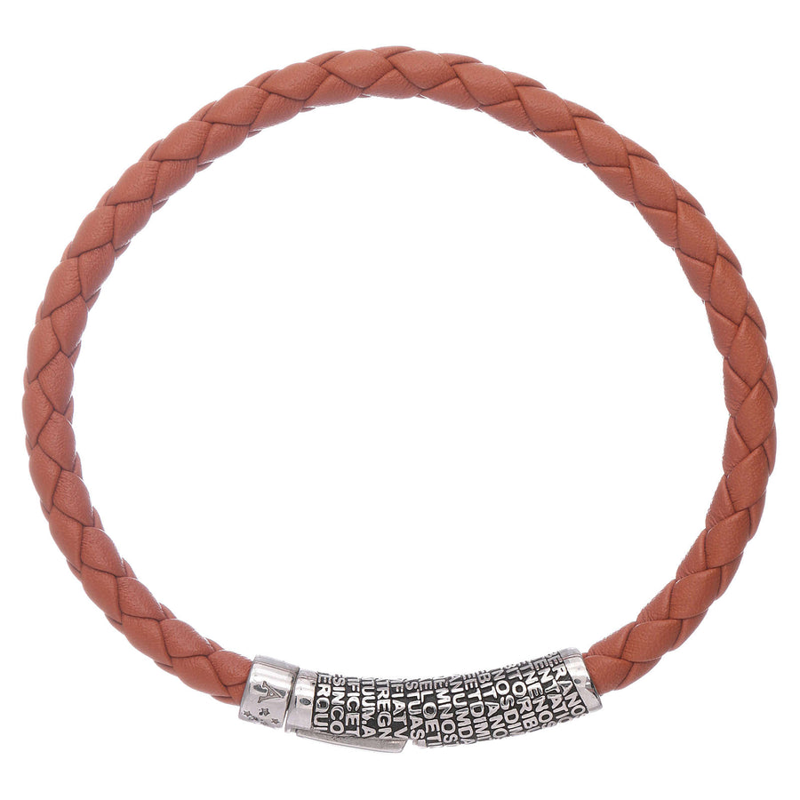 Lord's Prayer in Italian Engraved Braided Leather Bracelet (Silver/Orange)