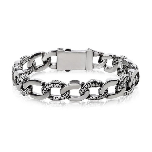 Stainless-Steel Detailed Oval Link Bracelet | ARZ Steel | Luby 