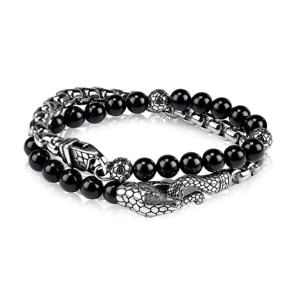 8mm Black Onyx Steel Snake Wrap Bracelet | ARZ Steel | Luby 