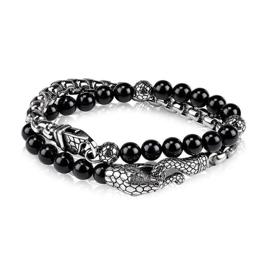 8mm Black Onyx Steel Snake Wrap Bracelet | ARZ Steel | Luby 