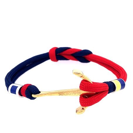 Double cord w anchor flags silver ,  red blue cord stainless steel. | Seaknots | Luby 
