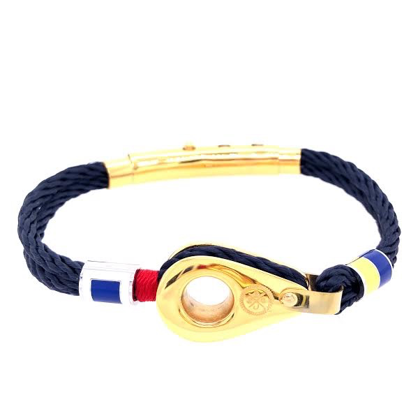Grey-Blue Double Rope with Gold Pulley and Nautical Flags Charms Bracelet (Grey/Gold) | Seaknots | Luby 