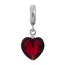 Garnet Heart Cut Drop Charm (Silver/Red) | Endless Jewelry | Luby 