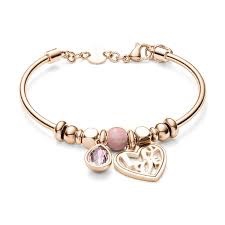 Très Jolie Heart, Rhodonite Stone and Crystal Pendant Bracelet (Rose-Gold) | Brosway Italia | Luby 