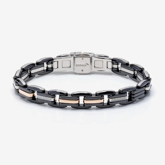 Black ceramic bracelet with stainless steel, rose gold and white diamonds. | Baraka | Luby 