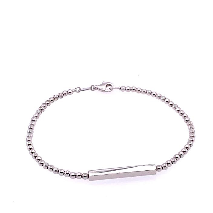 14K Long Plate Beads White Gold Bracelet