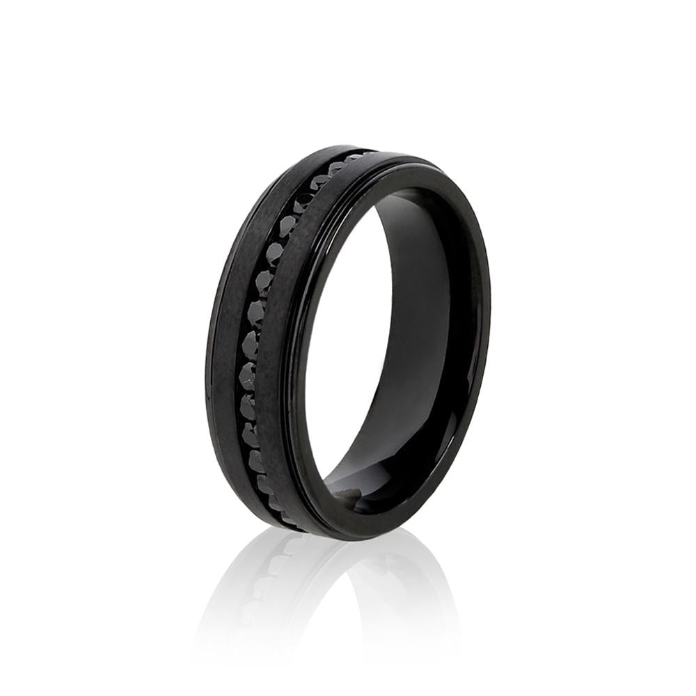 Stainless-Steel Matte Black Stones Wedding Band Ring | ARZ Steel | Luby 