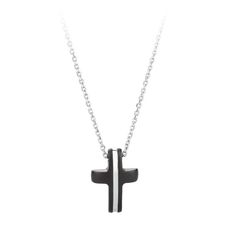 Lounge Black Cross Pendant Necklace (Black-Silver) | Brosway Italia | Luby 