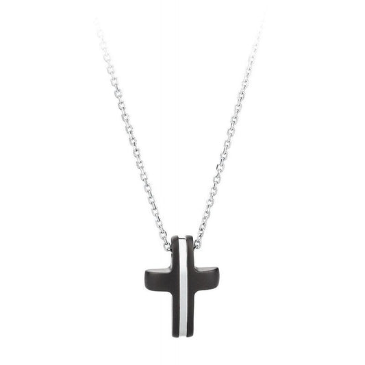 Lounge Black Cross Pendant Necklace (Black-Silver) | Brosway Italia | Luby 