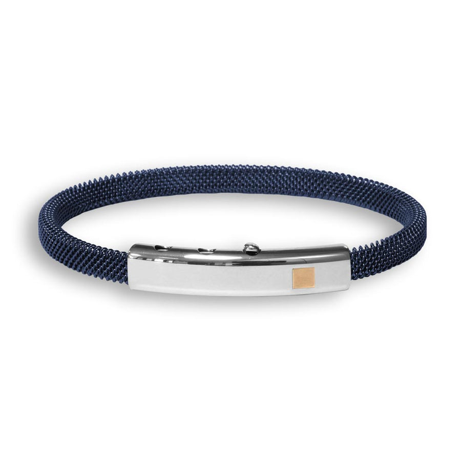 Blue Steel Bangle/18k Rose Gold Square Element
