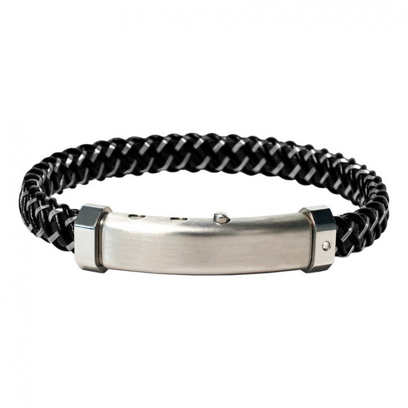 BLUE LEATHER & STEEL BRAID, STAINLESS STEEL CLASP WITH DIAMOND | BORSARI | Luby 