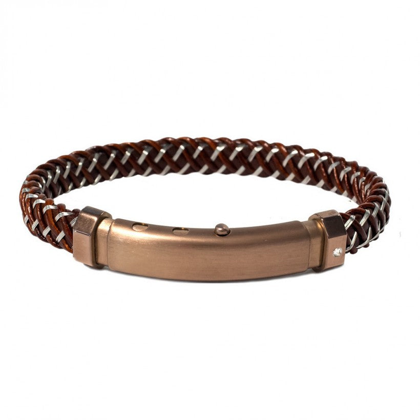 BLUE LEATHER & STEEL BRAID, STAINLESS STEEL CLASP WITH DIAMOND | BORSARI | Luby 