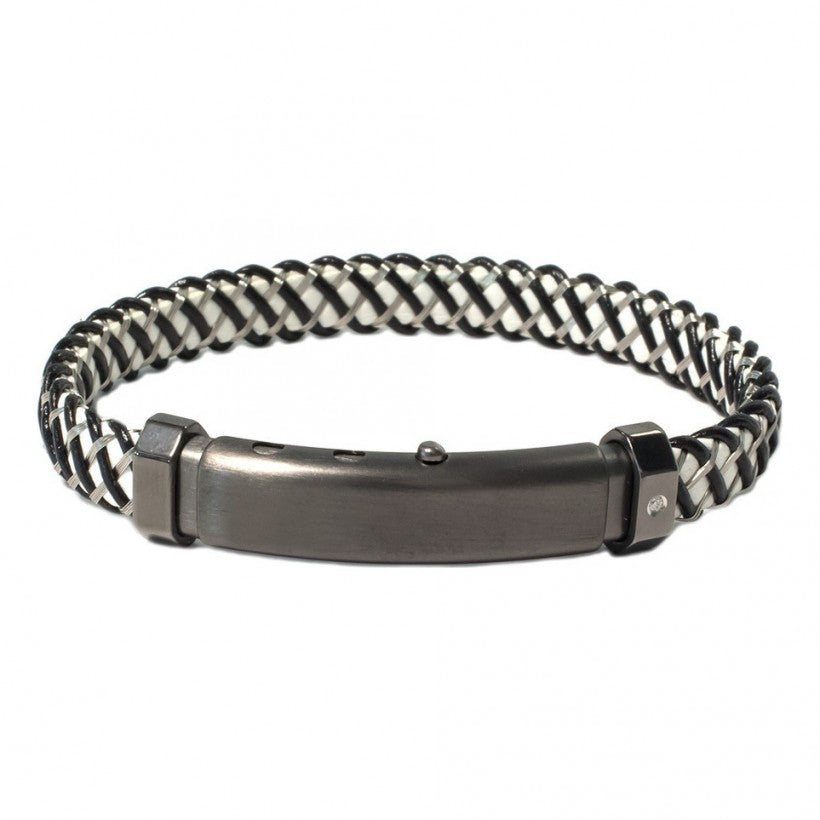 BLUE LEATHER & STEEL BRAID, STAINLESS STEEL CLASP WITH DIAMOND | BORSARI | Luby 
