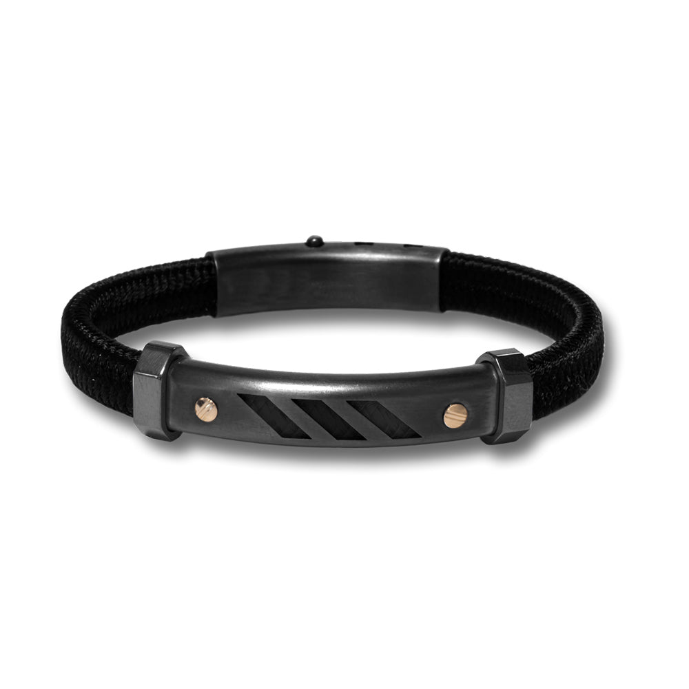 Titanium Polyester Charcoal Grey Cord Bracelet with Rose-Gold Screws | BORSARI | Luby 