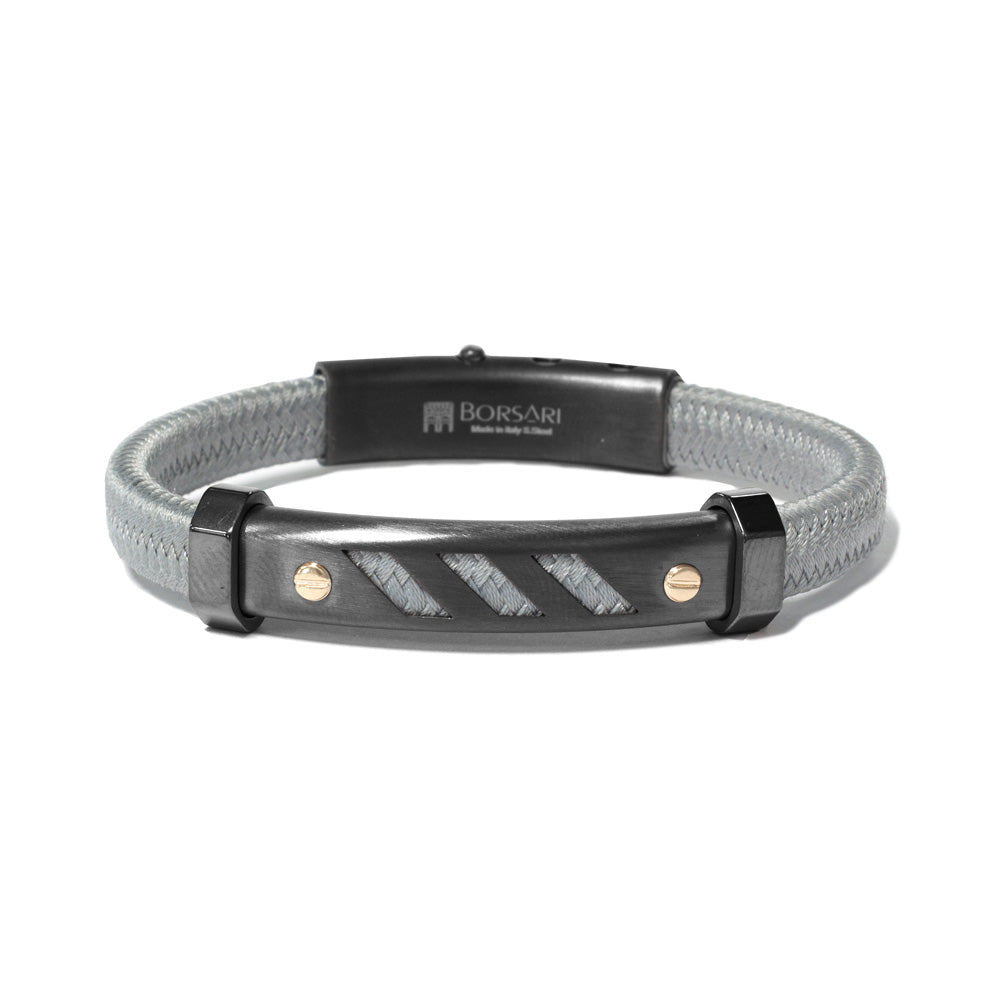 Titanium Polyester Charcoal Grey Cord Bracelet with Rose-Gold Screws | BORSARI | Luby 