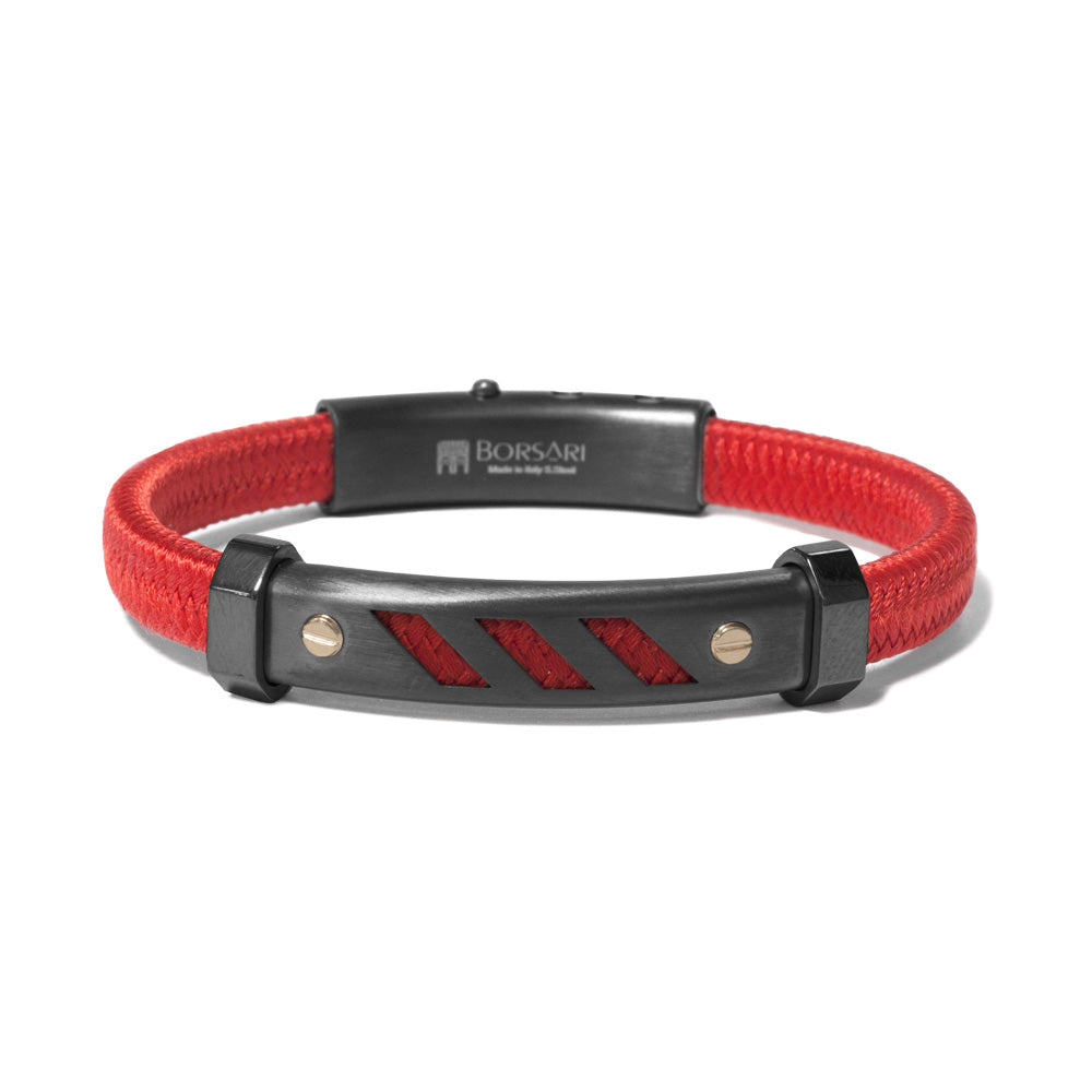 Titanium Polyester Charcoal Grey Cord Bracelet with Rose-Gold Screws | BORSARI | Luby 