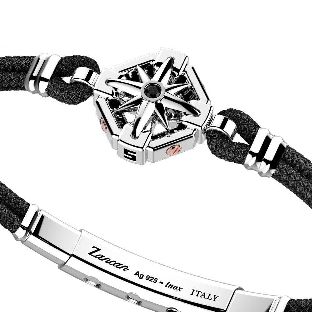 Silver Wind Rose with Black Kevlar Bracelet | Zancan | Luby 