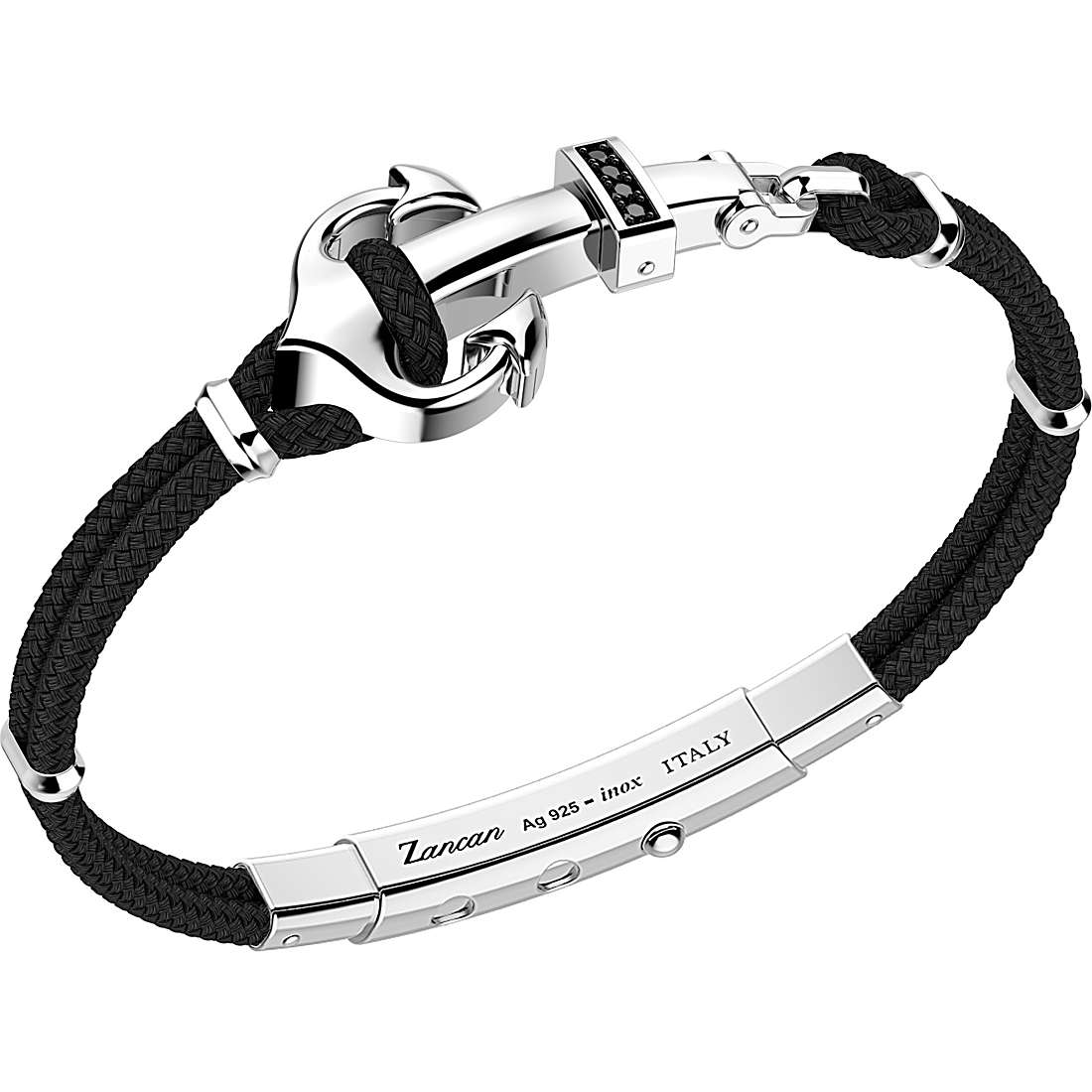 Silver Anchor with Black Spinels and Kevlar Bracelet | Zancan | Luby 