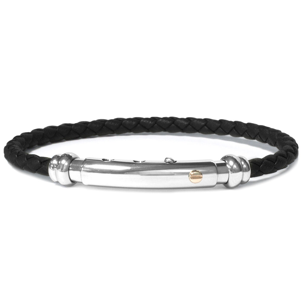 Black Leather Rope Bangle With Natural Stainless Steel | BORSARI | Luby 
