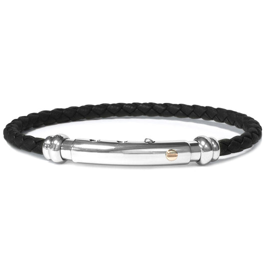 Black Leather Rope Bangle With Natural Stainless Steel | BORSARI | Luby 