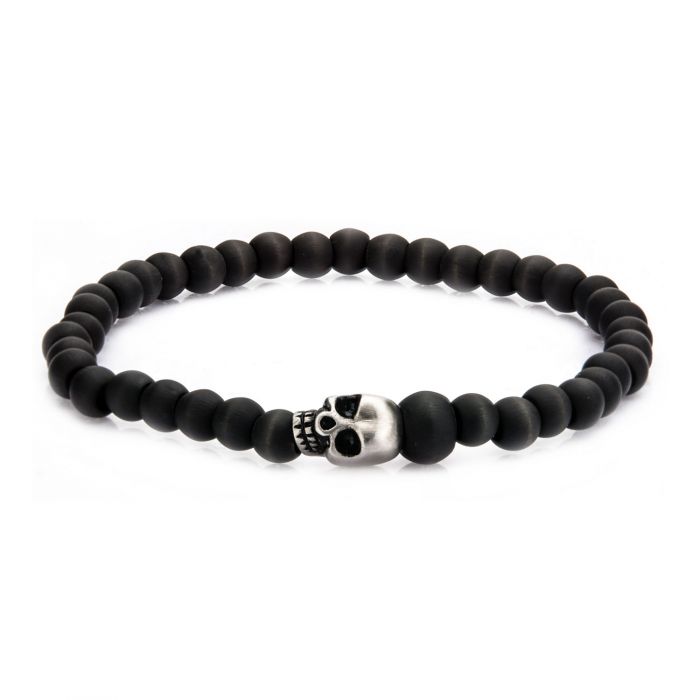 Stainless Steel Skull and Carbon Graphite Beads Bracelet | Inox | Luby 
