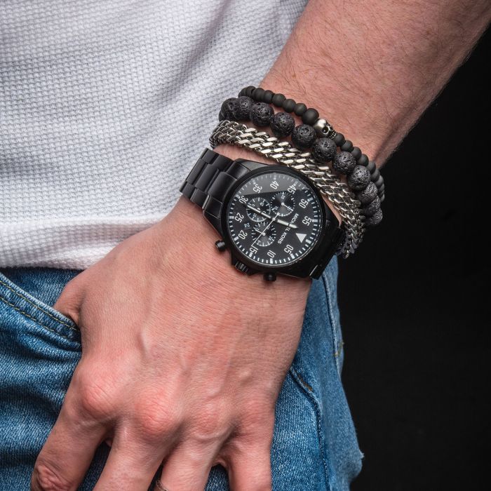 Stainless Steel Skull and Carbon Graphite Beads Bracelet | Inox | Luby 