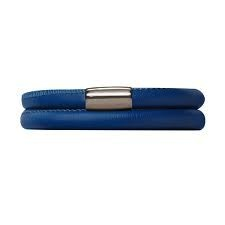Blue Sapphire Double Wrap Leather Bracelet (Silver/Blue)