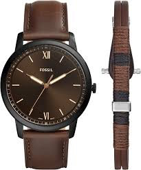 The Minimalist Watch and Bracelet Set (Brown/Black) | Fossil | Luby 