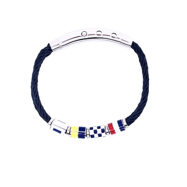 Blue-Grey Double Rope with Nautical Flags Charms Bracelet (Blue/Silver) | Seaknots | Luby 