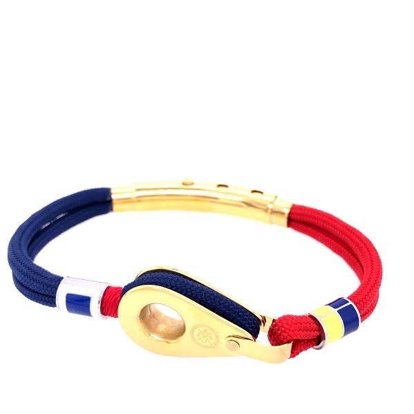 Double cord w pulley-shackle flag gold, navy red cord | Seaknots | Luby 