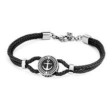 Nautilus Anchor Leather Bracelet (Black/Silver) | Brosway Italia | Luby 