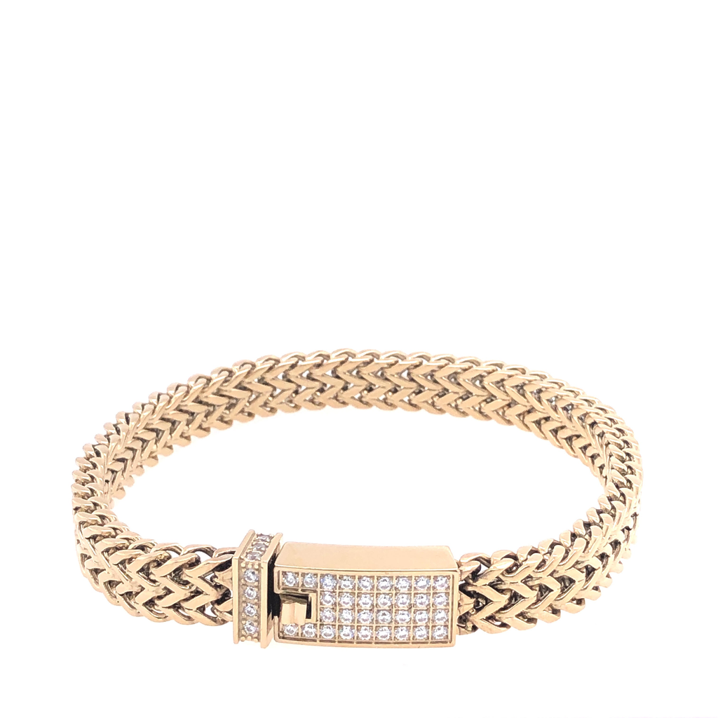 Stainless-Steel Double Franco Link with C.Z Stones Bracelet | ARZ Steel | Luby 