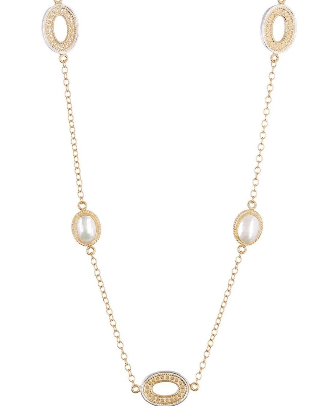 Mother of Pearl Oval Stones Pendant Necklace (Gold) | Anna Beck | Luby 