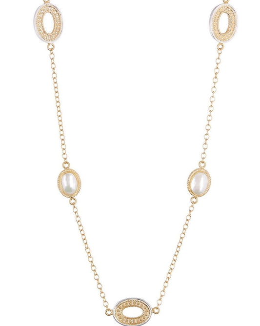 Mother of Pearl Oval Stones Pendant Necklace (Gold) | Anna Beck | Luby 