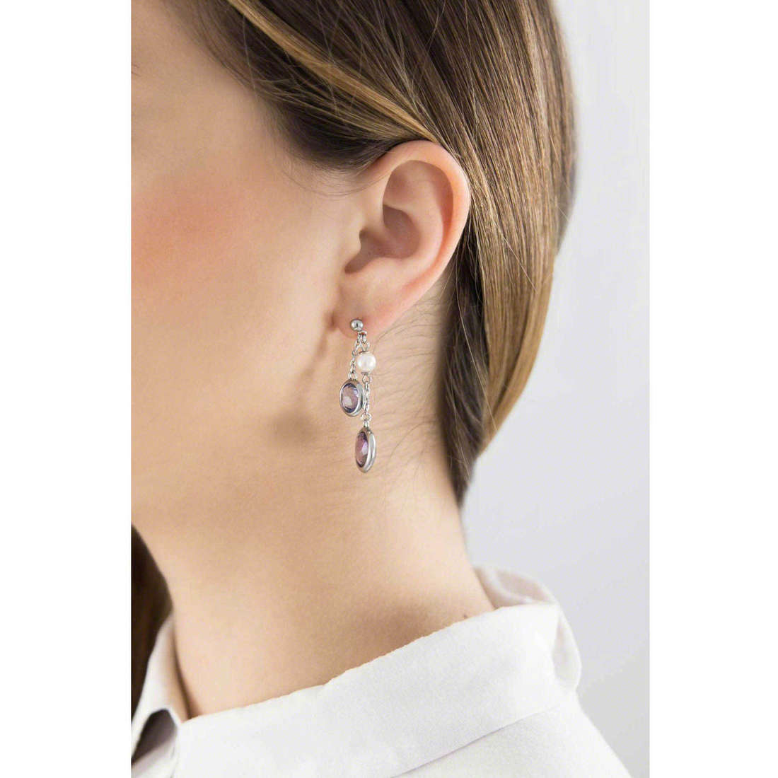 Catherine Pearl and Crystals Steel Earrings (Silver) | Brosway Italia | Luby 