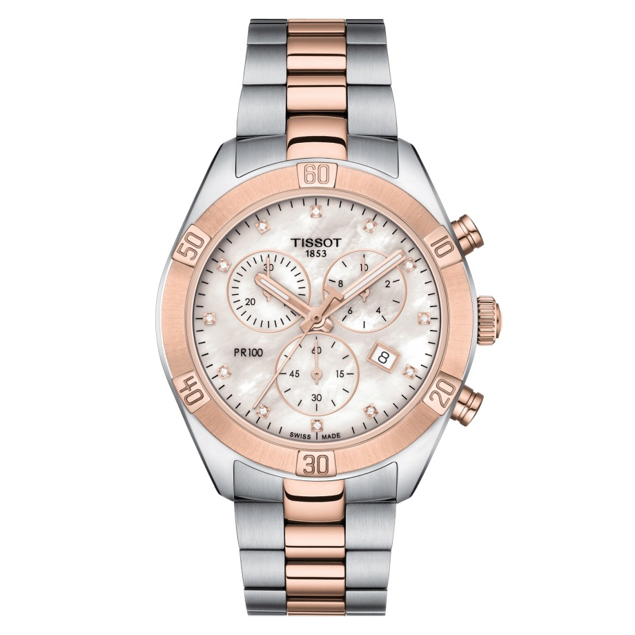PR 100 Sport Chic Chronograph (Silver/Carnation Gold) | Tissot | Luby 