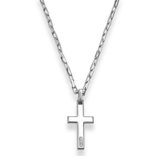 Silver Necklace With Silver Matte Rhodium Cross | BORSARI | Luby 