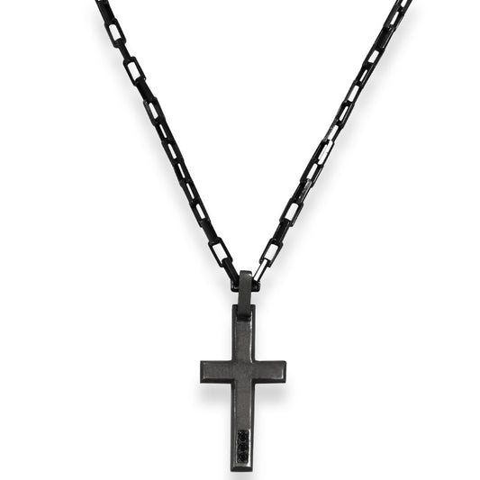 Silver Necklace With Silver And Matte Ruthenium Cross | BORSARI | Luby 