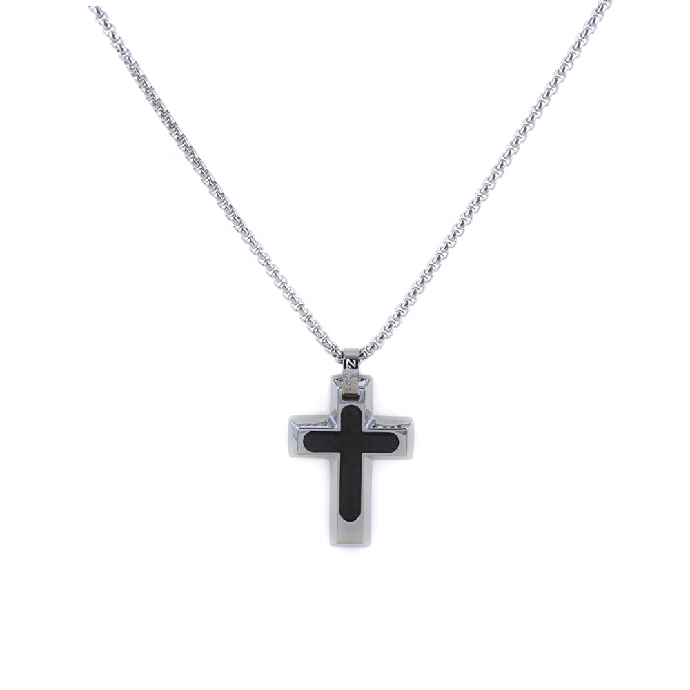 Zancan Stainless Steel Cross with Black Ceramic Pendant | Zancan | Luby 