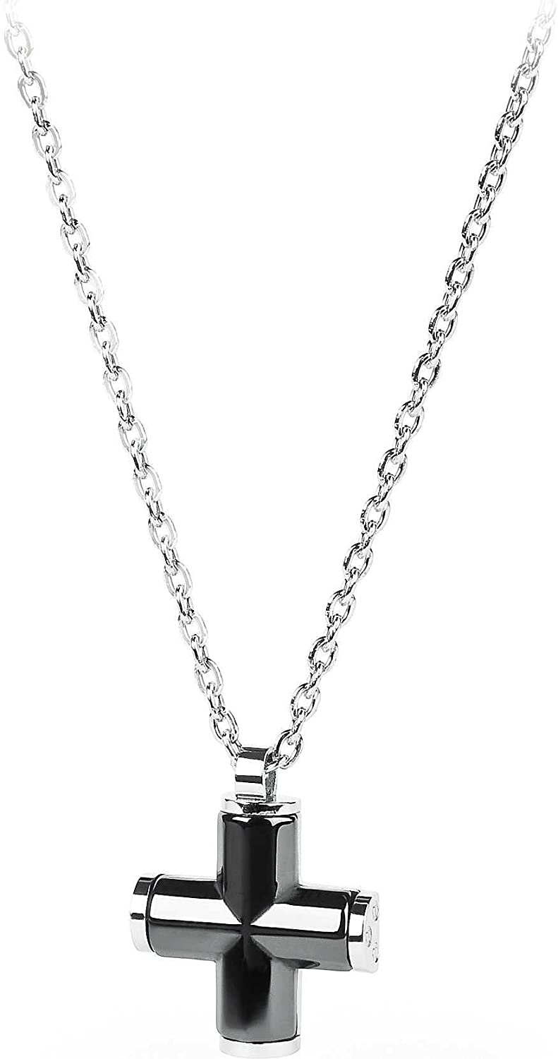 Lounge Black Cross Pendant Necklace (Black-Silver) | Brosway Italia | Luby 