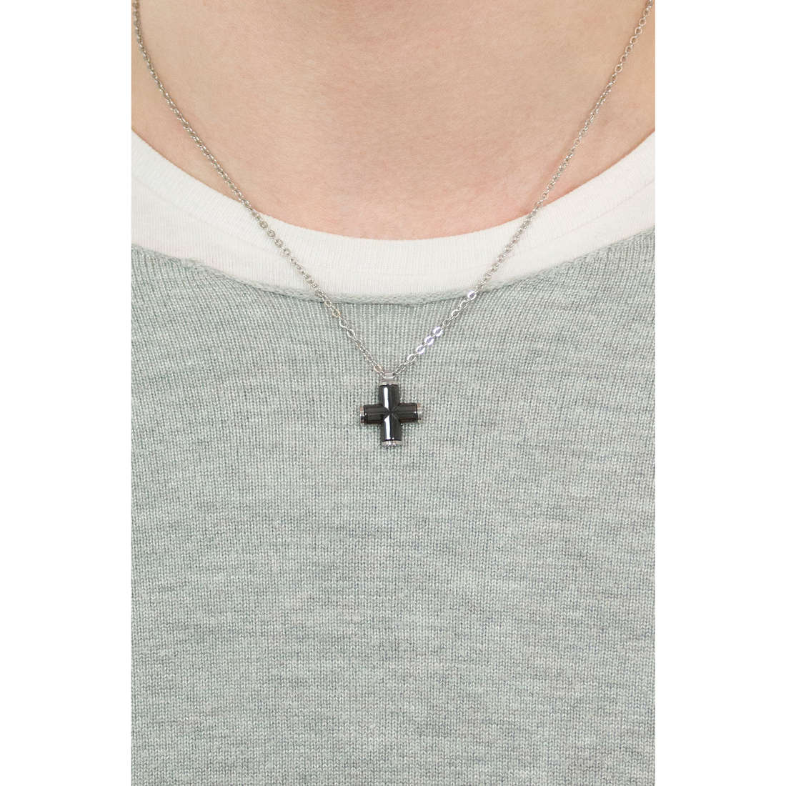 Lounge Black Cross Pendant Necklace (Black-Silver) | Brosway Italia | Luby 