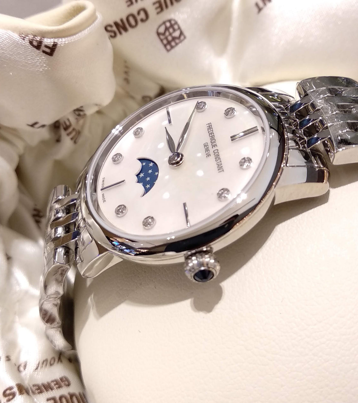 Slimline Ladies Moonphase (Silver; Diamonds) | Frederique Constant | Luby 