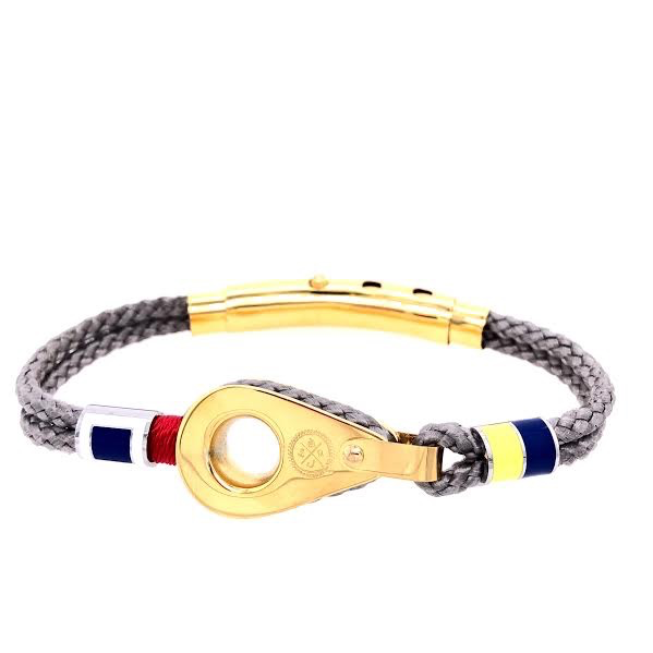 Grey Double Cord Shackle with Gold Pulley and Nautical Flags Charms Bracelet | Seaknots | Luby 