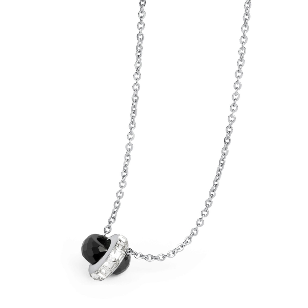 Romeo and Juliet Onyx Stone and Crystals Pendant Necklace (Silver) | Brosway Italia | Luby 