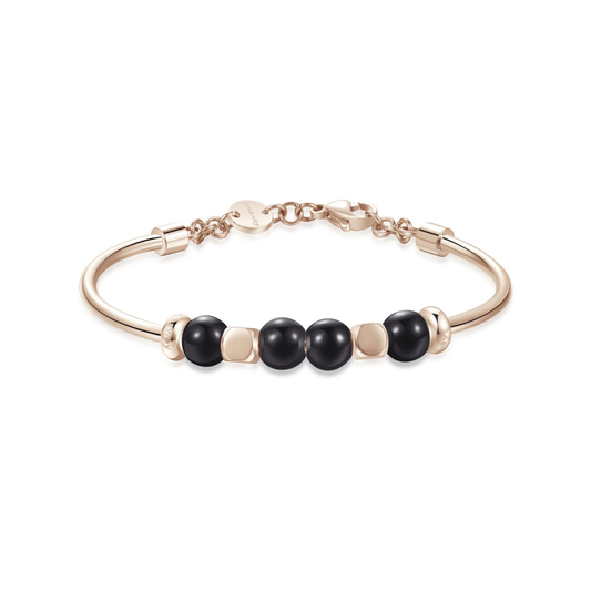 Très Jolie Black Onyx Stones Steel Pendant Bracelet (Rose-Gold) | Brosway Italia | Luby 