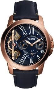 Grant Automatic Watch (Rose-Gold/Blue) | Fossil | Luby 