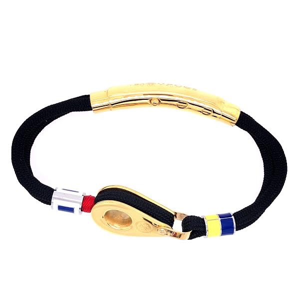 Pulsera de dijes de doble cordón negro con polea dorada y banderas náuticas (negro/dorado)