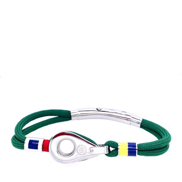 Green Double Cord with Silver Pulley and Nautical Flags Charms Bracelet (Green/Silver) | Seaknots | Luby 